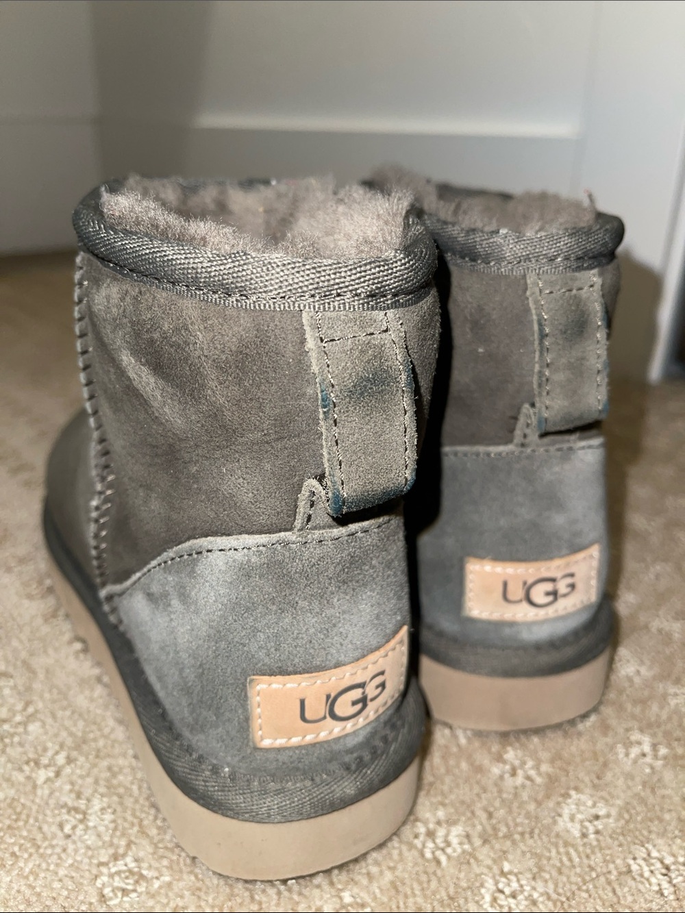 UGG Short Suede Boot in Gray with Shearling Trim